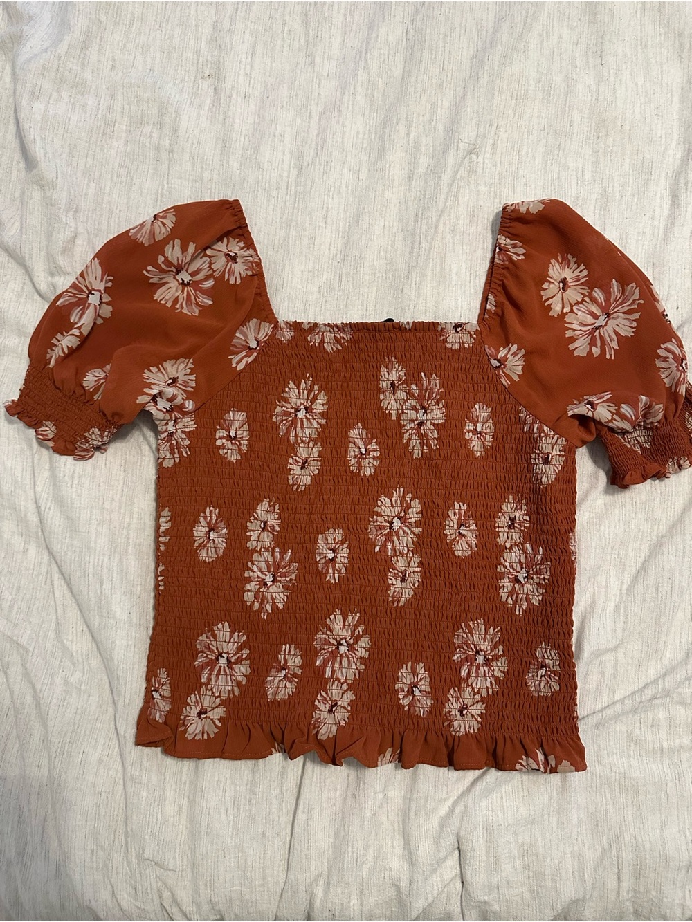 Madewell Rust Floral Smocked Square-Neck Top - Picture 2 of 4